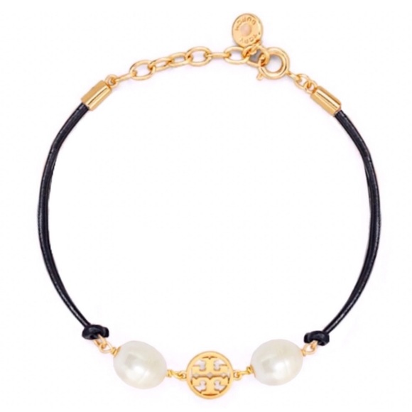 TORY BURCH • Miller Pearl Leather Logo Bracelet